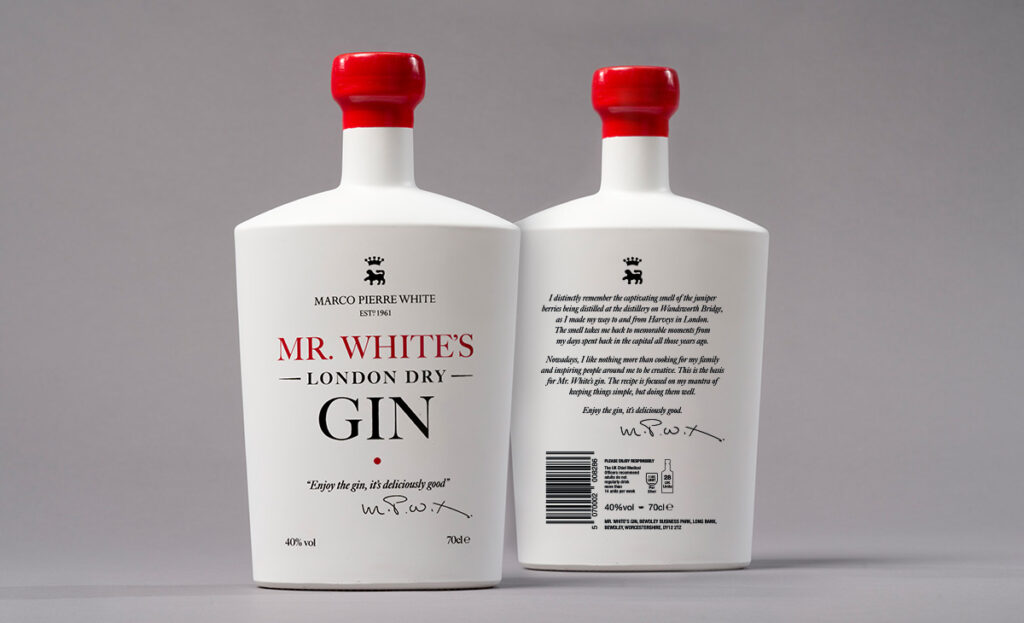 Product design, branding, Marco Pierre White's gin